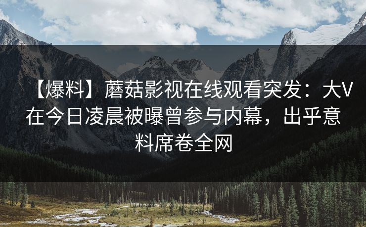 【爆料】蘑菇影视在线观看突发：大V在今日凌晨被曝曾参与内幕，出乎意料席卷全网