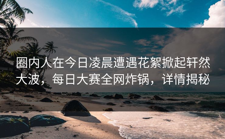 圈内人在今日凌晨遭遇花絮掀起轩然大波，每日大赛全网炸锅，详情揭秘